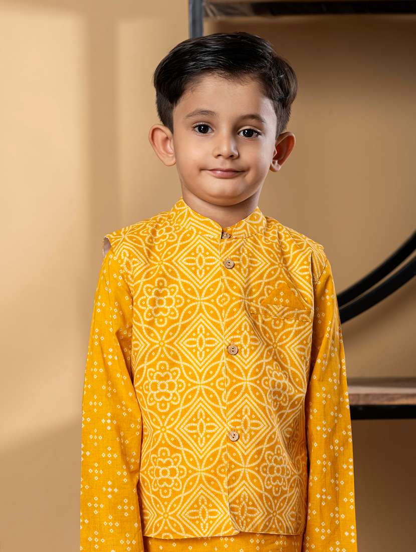 boys printed kurta and pyjama with nehru jacket - 21967226 -  Standard Image - 4