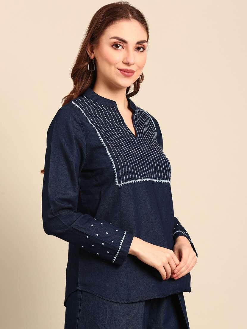 women navy blue self designed straight kurti - 21967251 -  Standard Image - 1