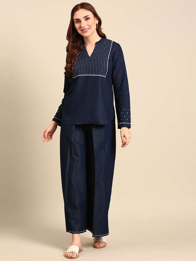 women navy blue self designed straight kurti - 21967251 -  Standard Image - 4