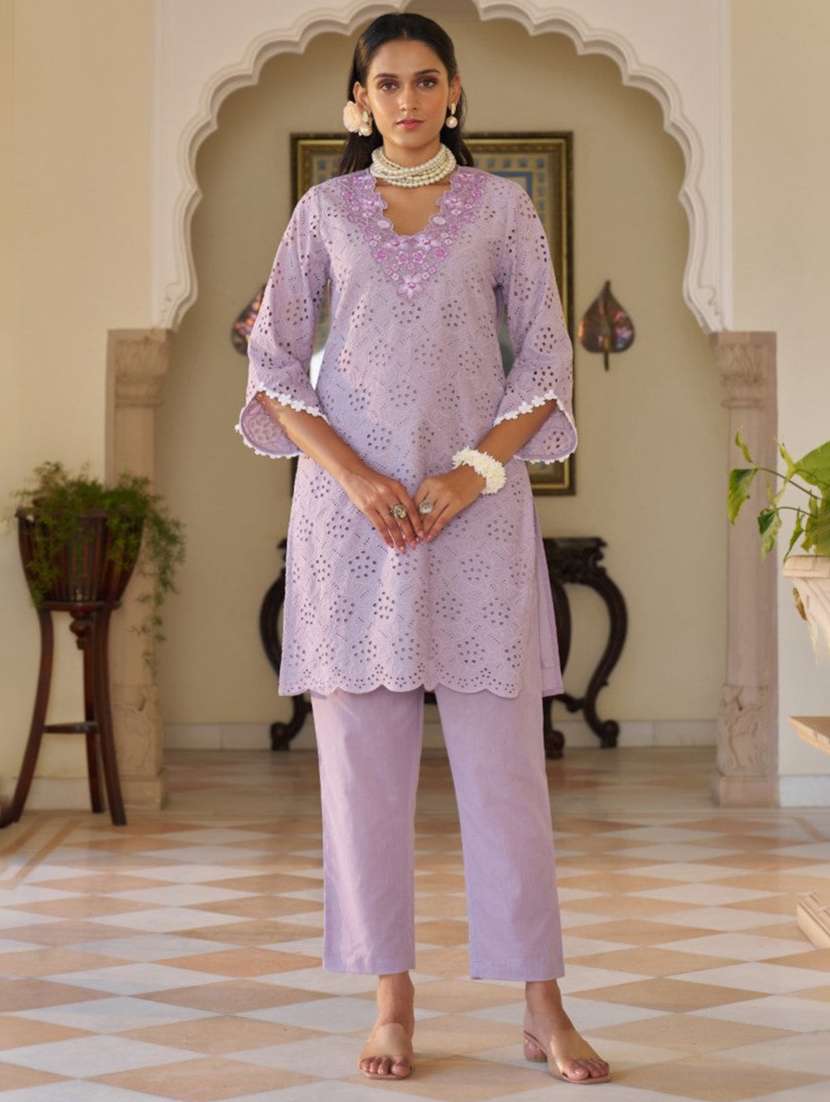 women three quarter sleeve kurta pant set - 21967255 - Standard Image - 1