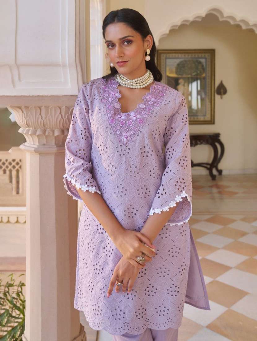 women three quarter sleeve kurta pant set - 21967255 - Standard Image - 4