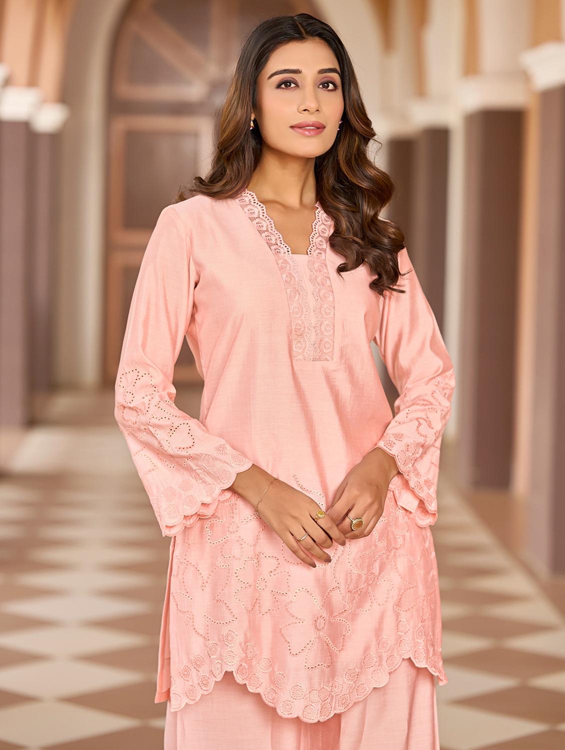 women embroidered long sleeve ethnic co-ord set - 21967258 - Standard Image - 4