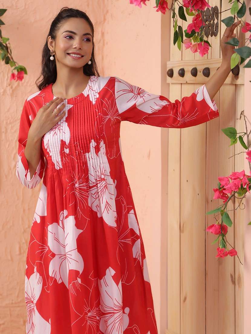 women floral three quarter sleeve kurta pant set - 21967270 - Standard Image - 1