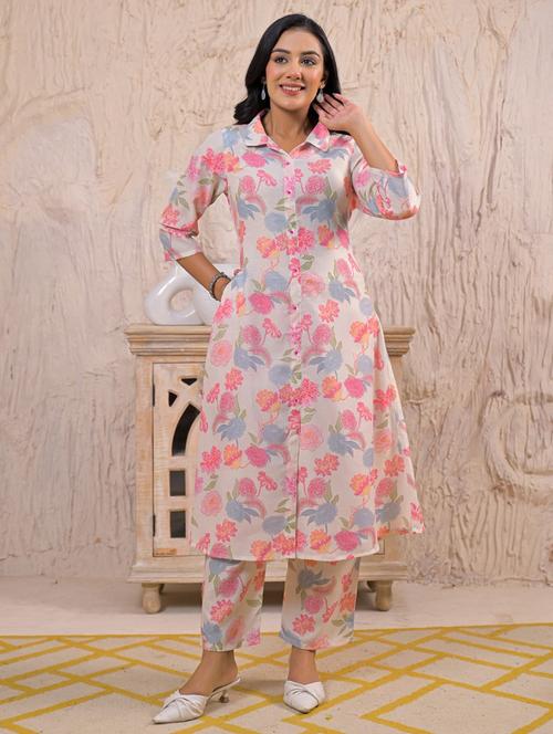 women floral three quarter sleeve kurta pant set - 21967278 - Standard Image - 0