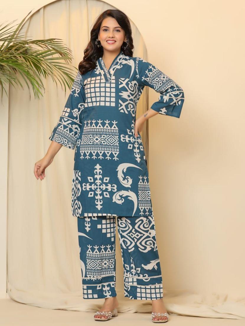women printed three quarter sleeve kurta pant set - 21967286 -  Standard Image - 1