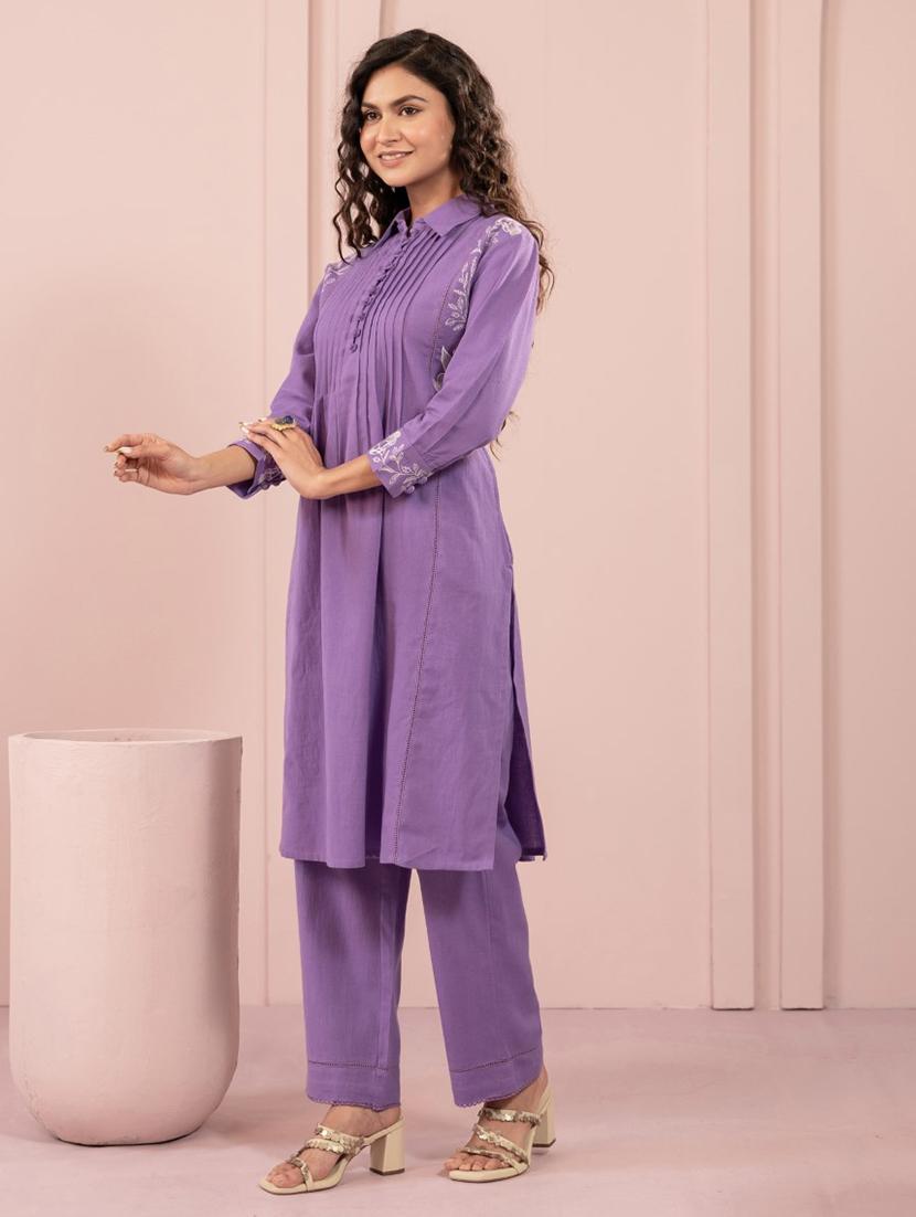 women purple floral long sleeve kurta pant set - 21967345 -  Standard Image - 1