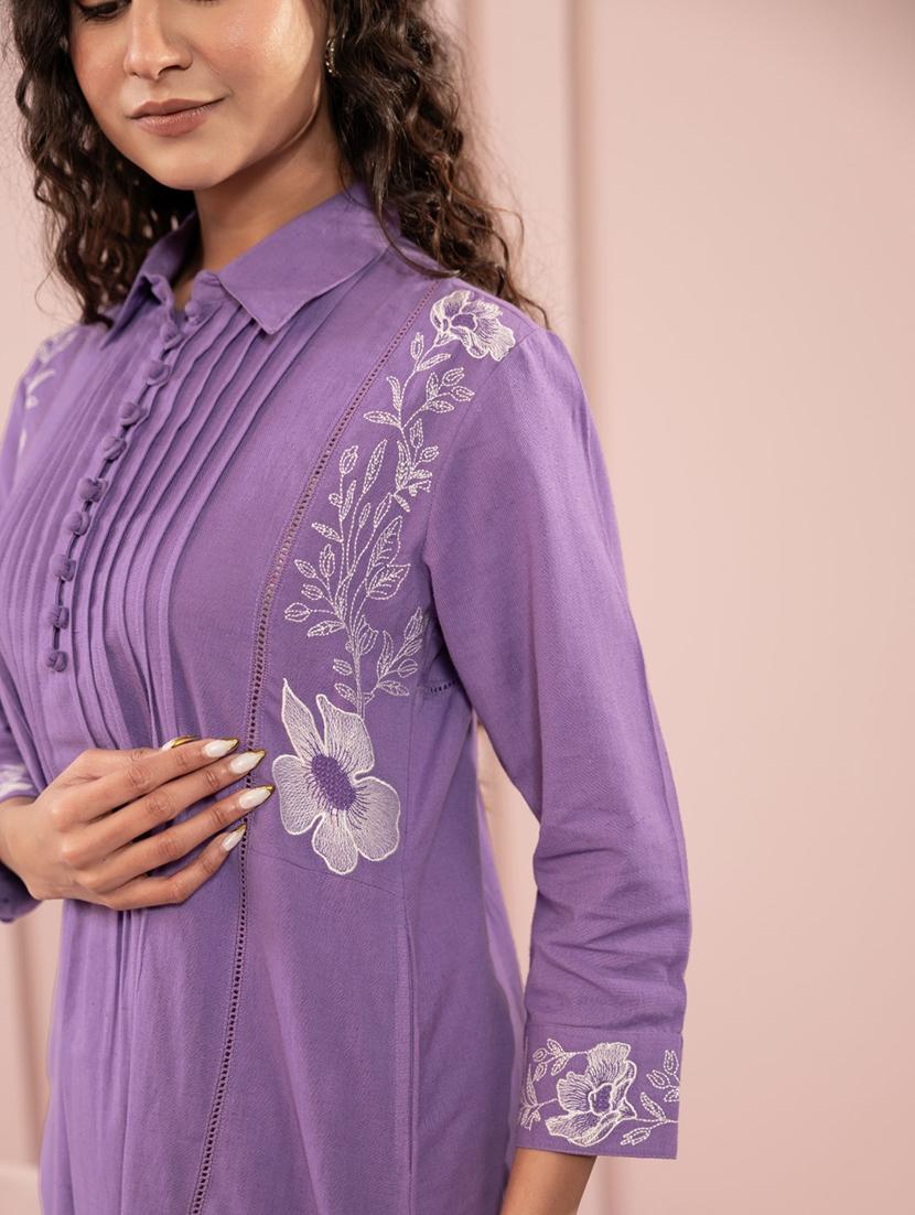 women purple floral long sleeve kurta pant set - 21967345 - Standard Image - 4
