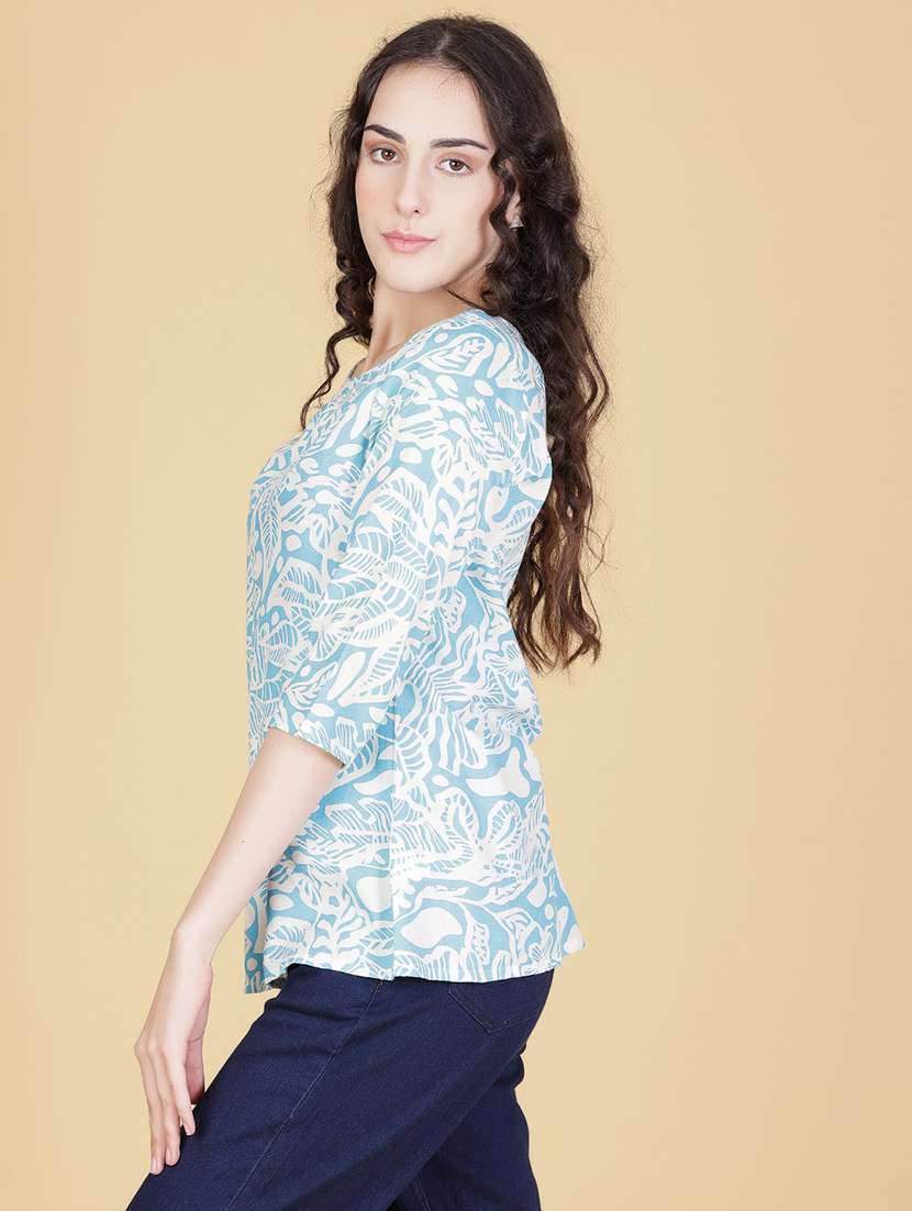 women printed three quarter sleeve ethnic top - 21967835 -  Standard Image - 1