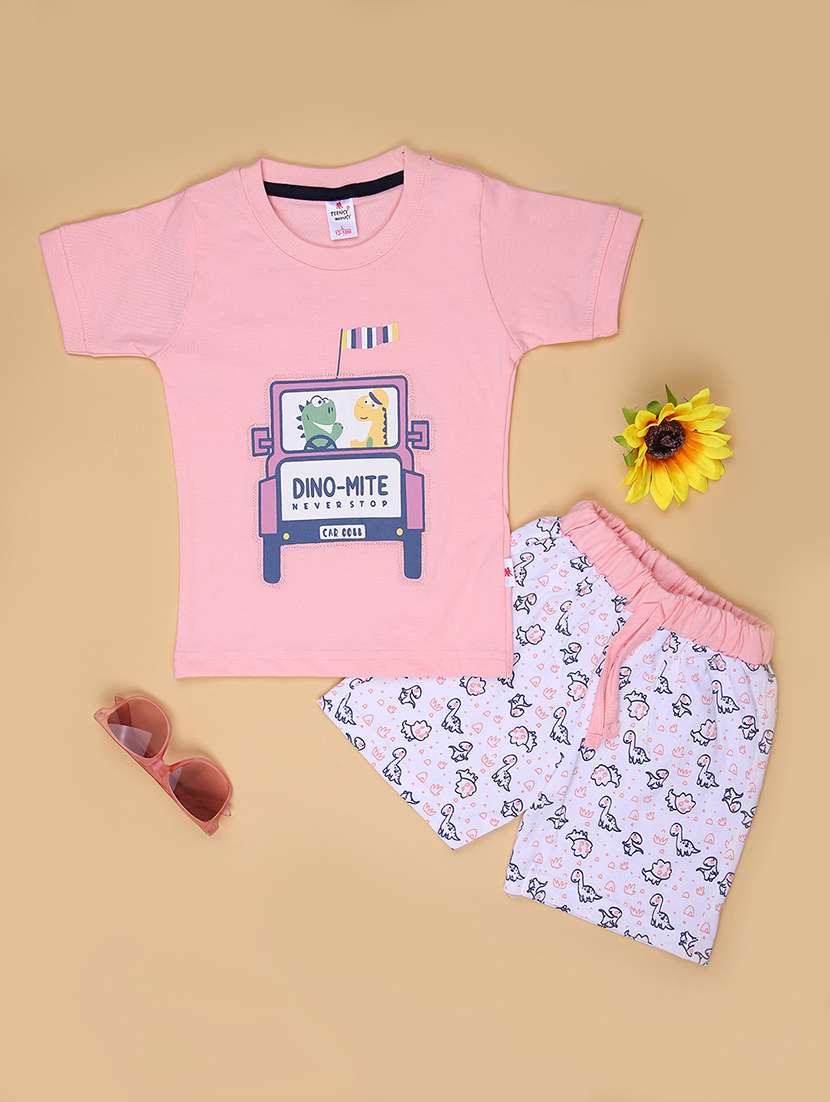 boys printed t-shirt & shorts twin set 