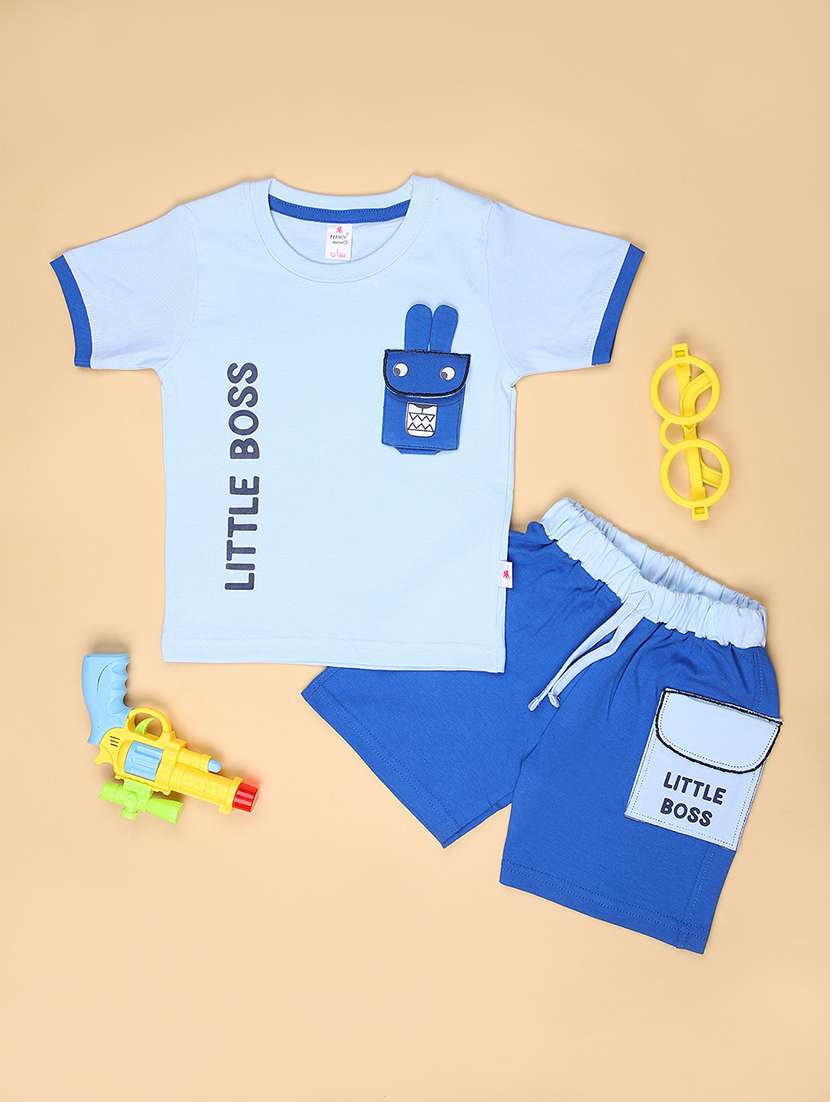 boys printed t-shirt & shorts twin set 