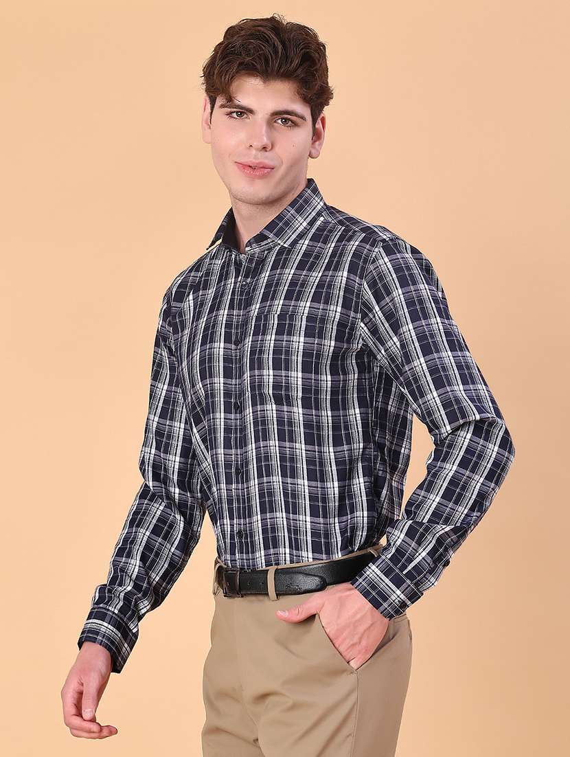 men chcekered collared long sleeve shirt - 21967865 -  Standard Image - 1