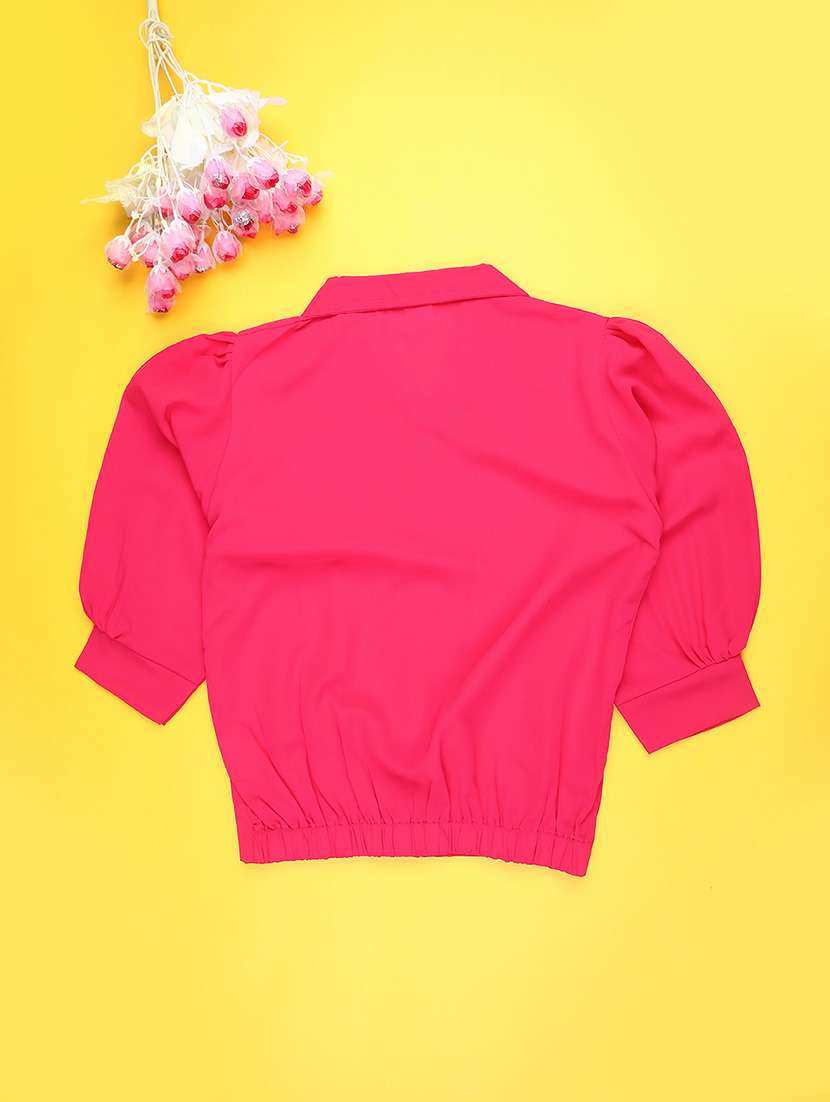 girls solid collared puff sleeve top - 21967931 -  Standard Image - 1