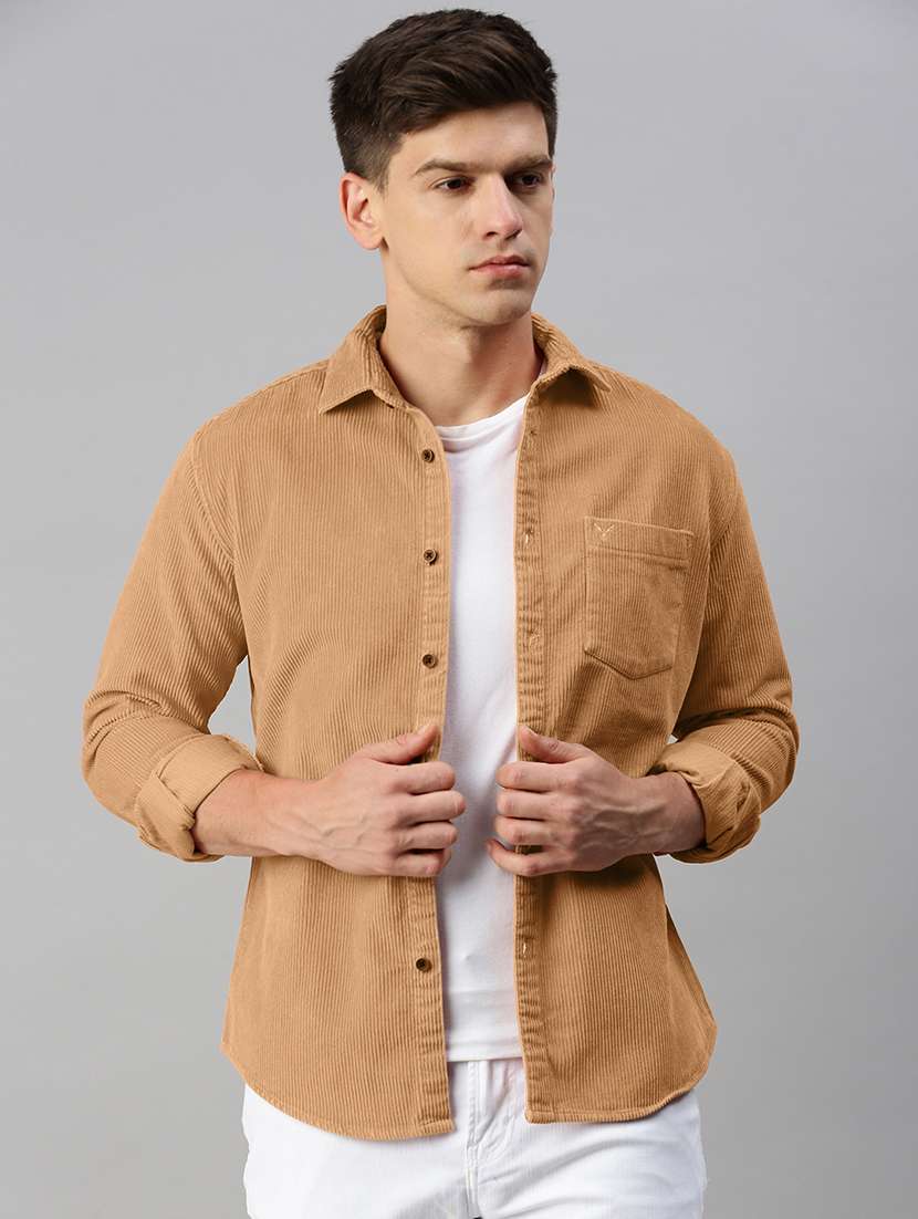 men solid collared long sleeve shacket - 21968024 - Standard Image - 1