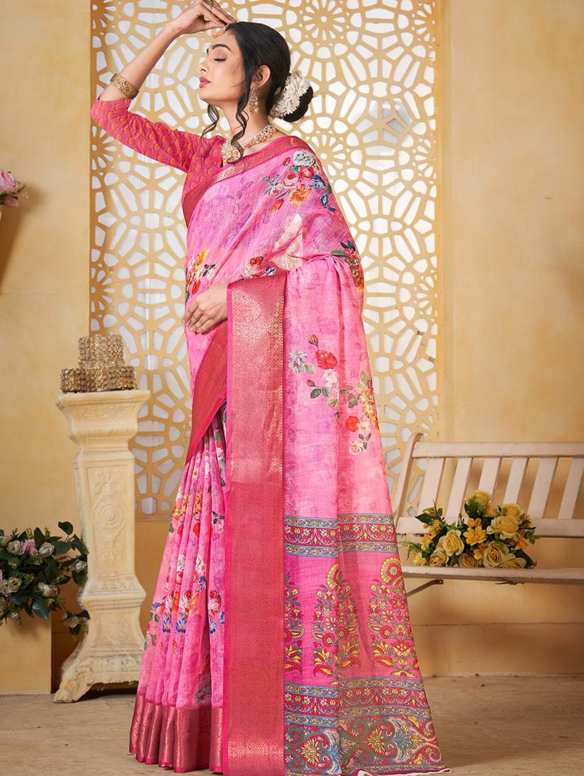 women floral printed bordered saree with blouse - 21968038 - Standard Image - 1