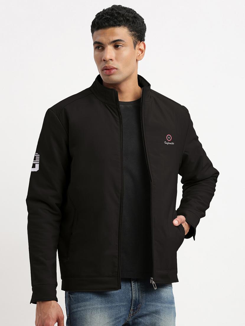 men black solid long sleeve casual jacket - 21968049 - Standard Image - 1