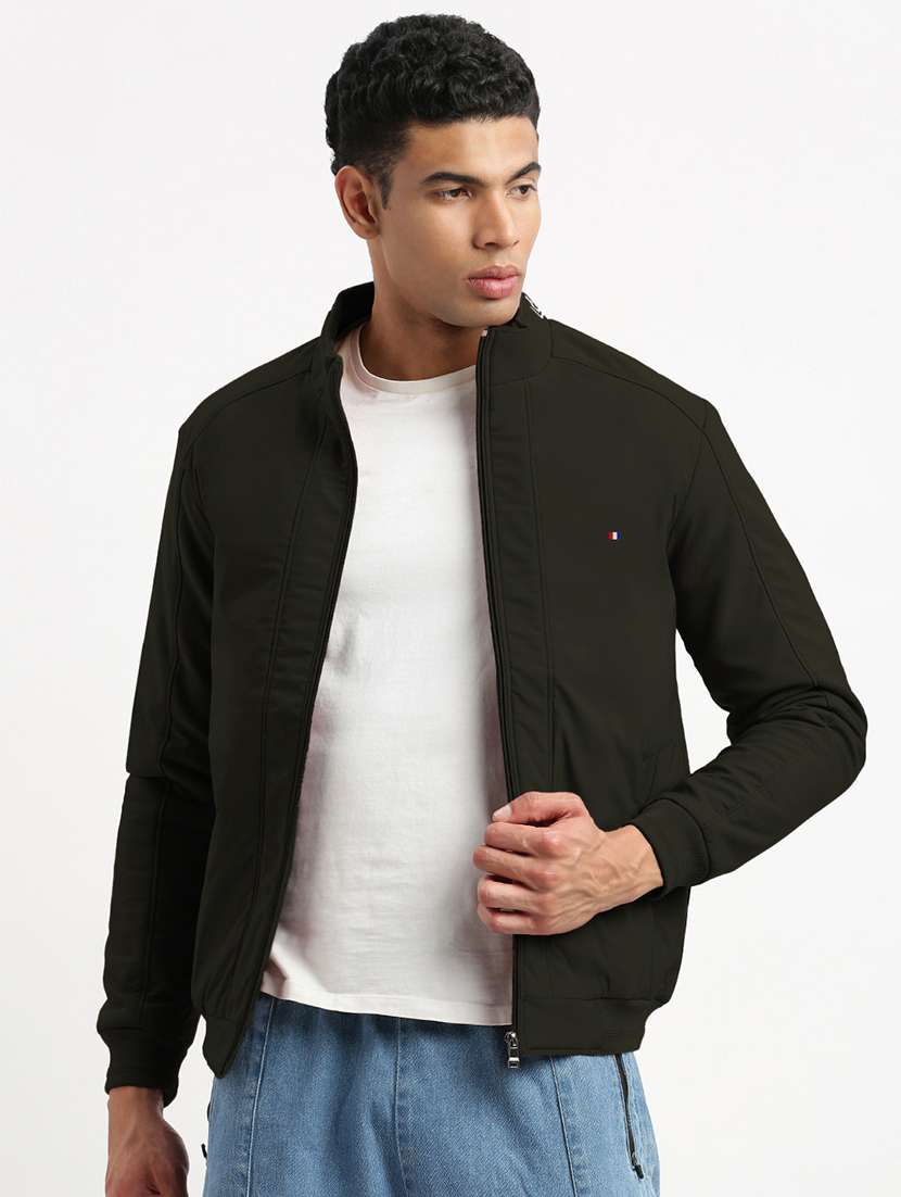 men olive solid long sleeve bomber jacket - 21968050 -  Standard Image - 1