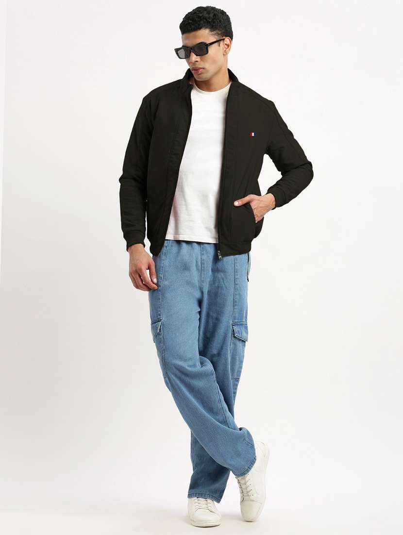 men olive solid long sleeve bomber jacket - 21968050 -  Standard Image - 4