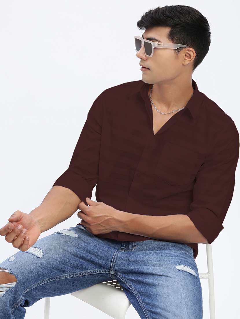 men solid long sleeve collared casual shirt