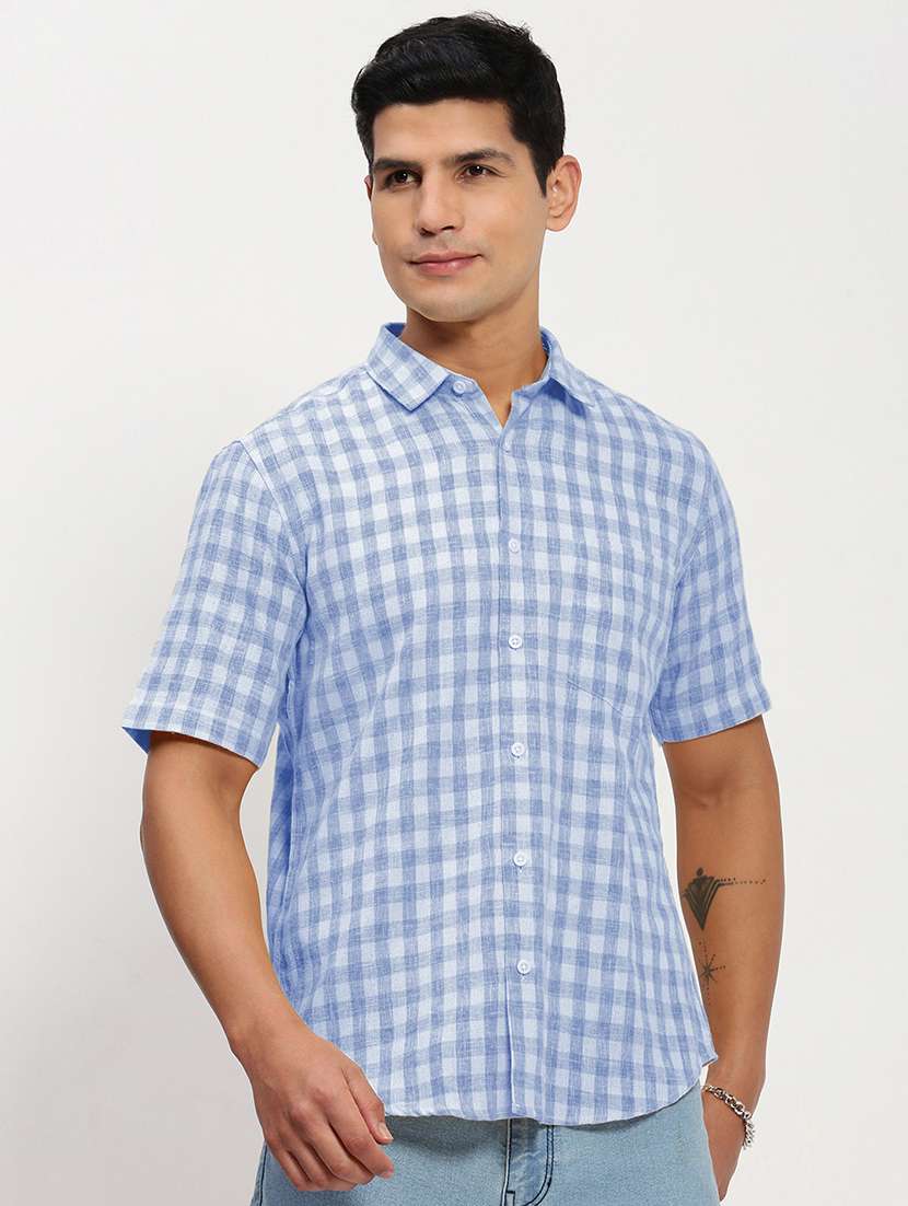 men checkered short sleeve regular fit casual shirt - 21968083 -  Standard Image - 1