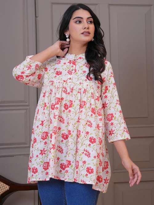 women floral three quarter sleeve flared tunic - 21968117 -  Standard Image - 0