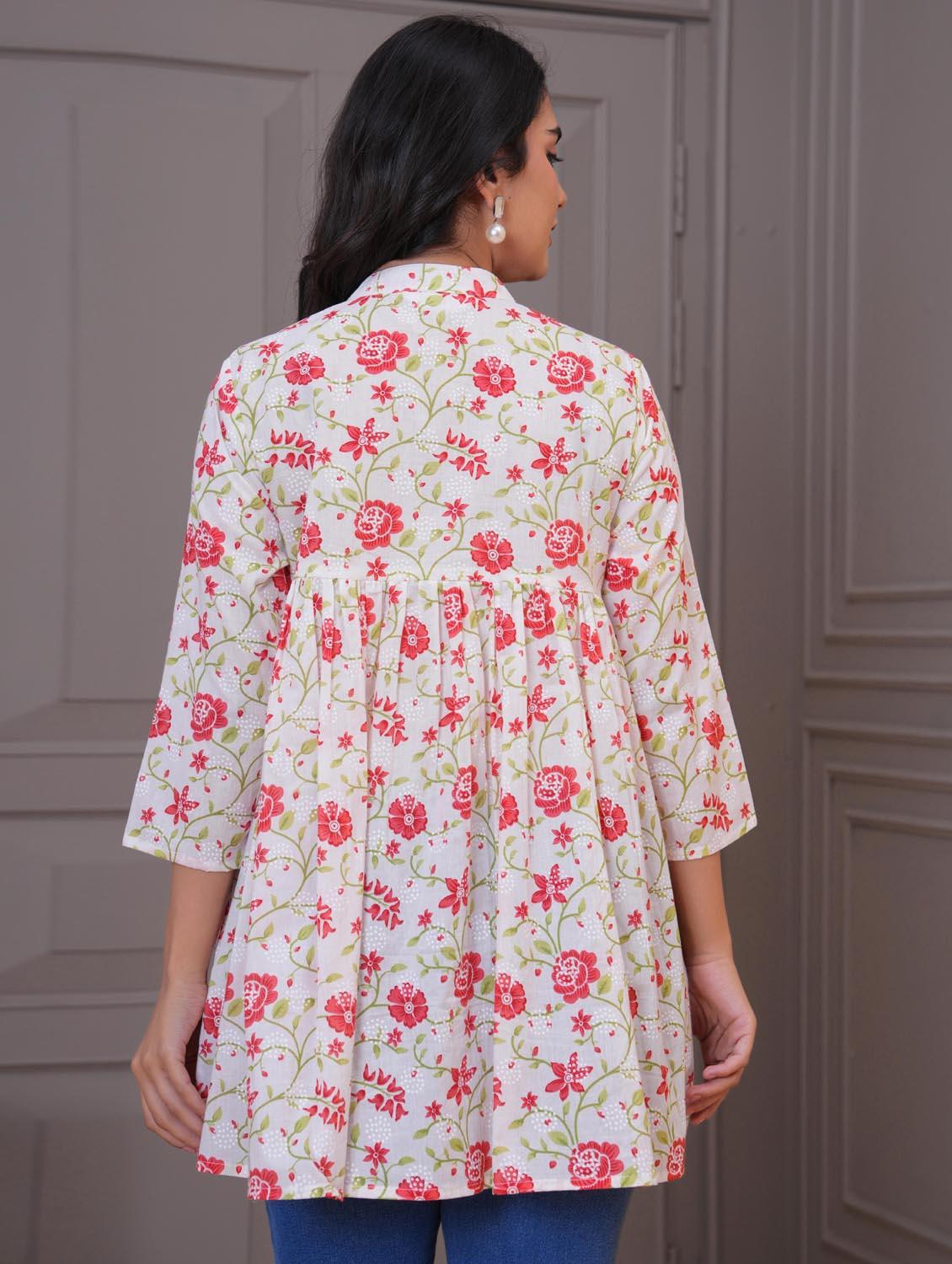 women floral three quarter sleeve flared tunic - 21968117 - Standard Image - 4