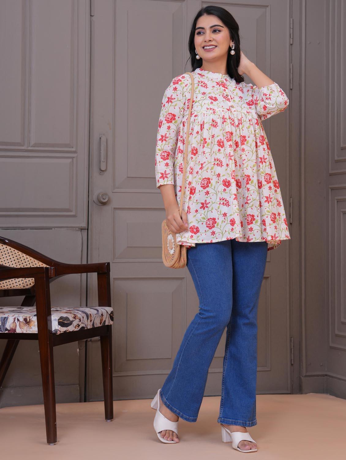 women floral three quarter sleeve flared tunic - 21968117 - Standard Image - 6