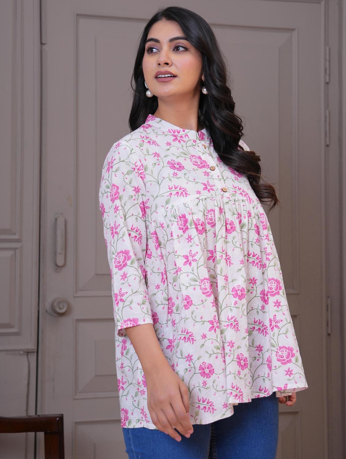 women floral three quarter sleeve flared tunic - 21968118 - Standard Image - 1