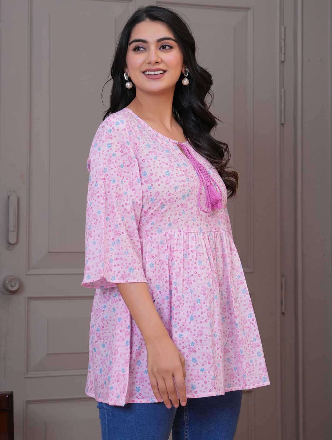 women floral three quarter sleeve flared tunic - 21968119 -  Standard Image - 1