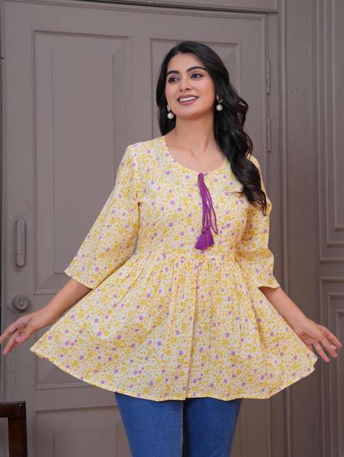 women floral three quarter sleeve flared tunic - 21968120 -  Standard Image - 0