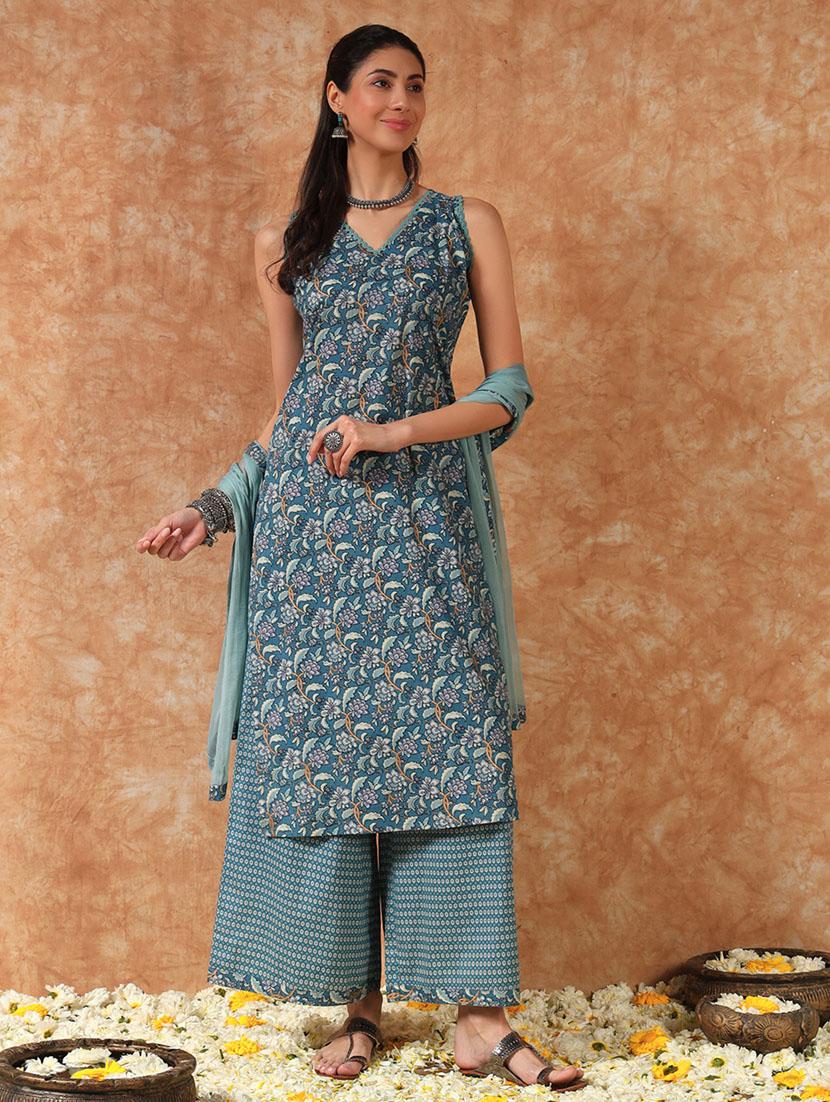 women floral print kurt aand palazzo with dupatta set - 21968129 - Standard Image - 1