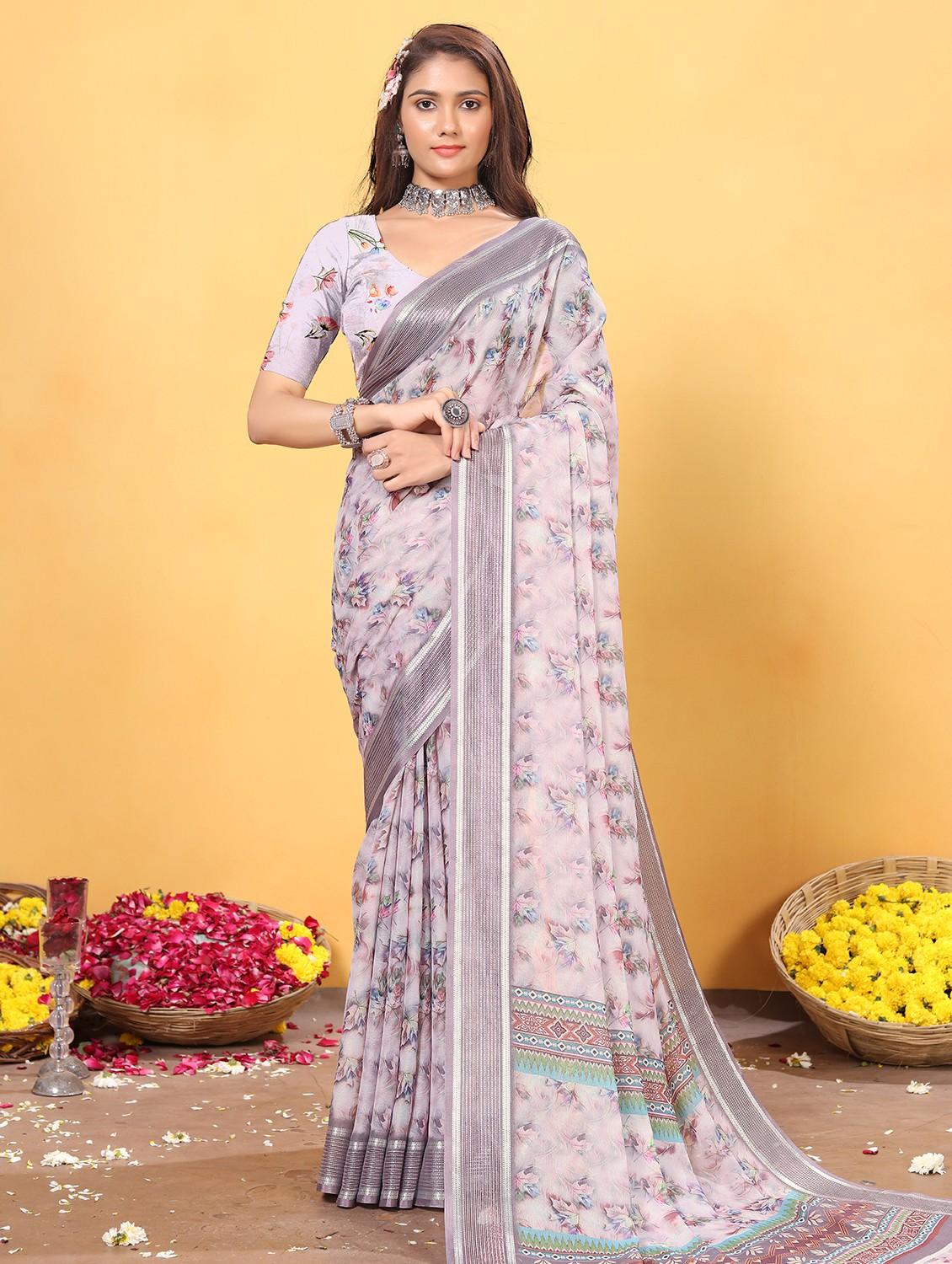 women floral printed saree with blouse - 21968138 - Zoom Image - 0