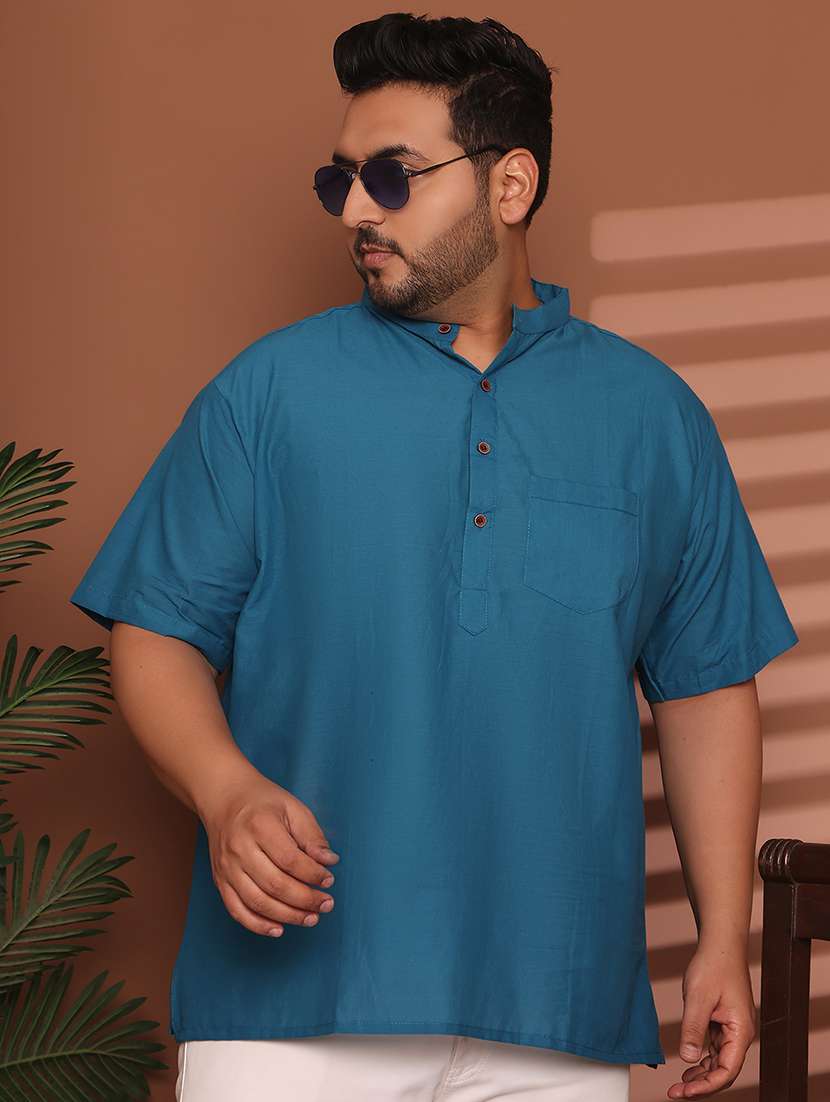 men solid mandarin neck short kurta
