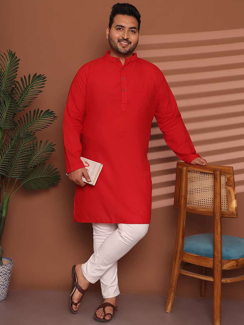 men solid mandarin neck long kurta
