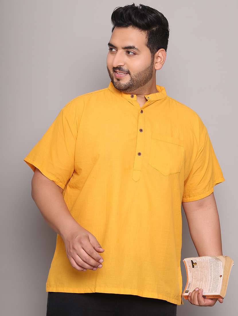 men solid mandarin neck short kurta - 21968147 -  Standard Image - 1