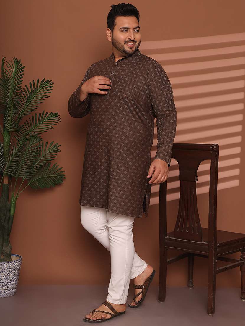 men self design mandarin neck long kurta - 21968156 -  Standard Image - 1