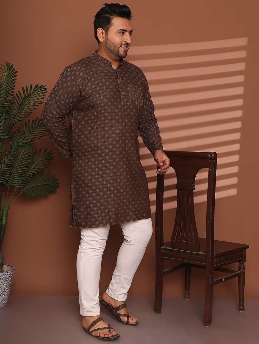 men self design mandarin neck long kurta - 21968156 - Standard Image - 4