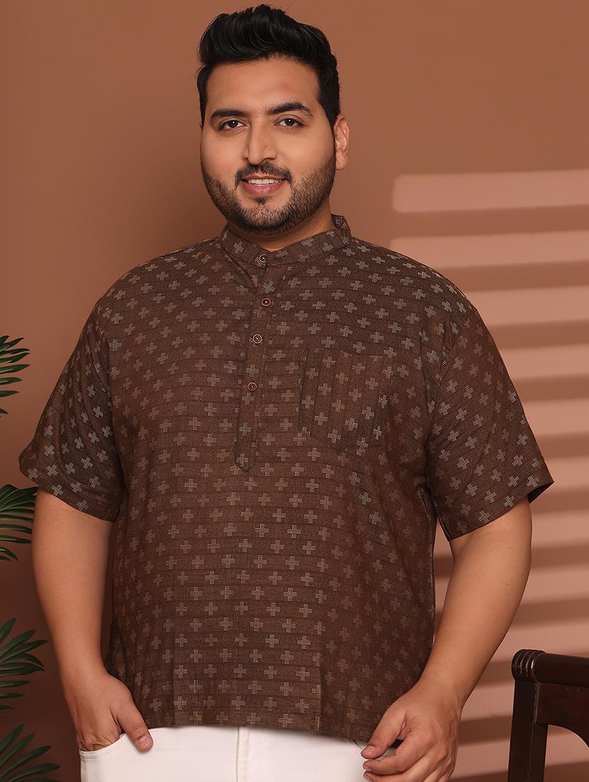 men self design mandarin neck short kurta - 21968157 - Standard Image - 1