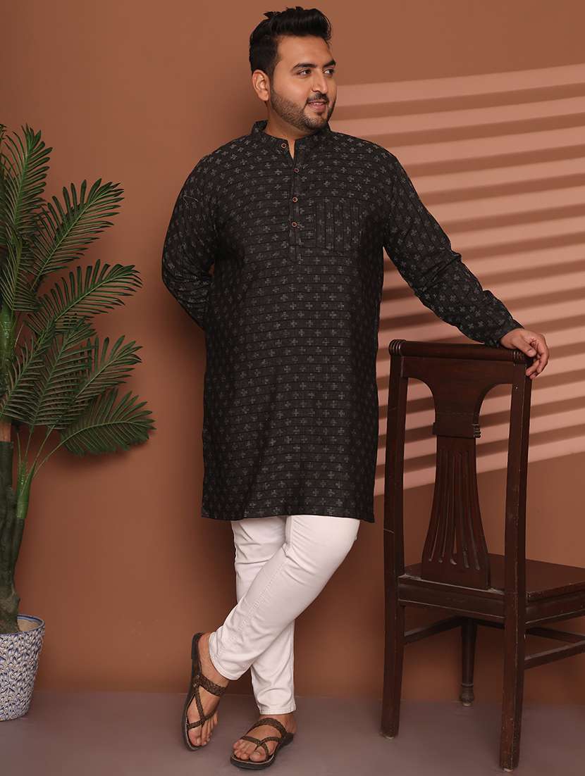 men self design mandarin neck long kurta - 21968158 -  Standard Image - 1