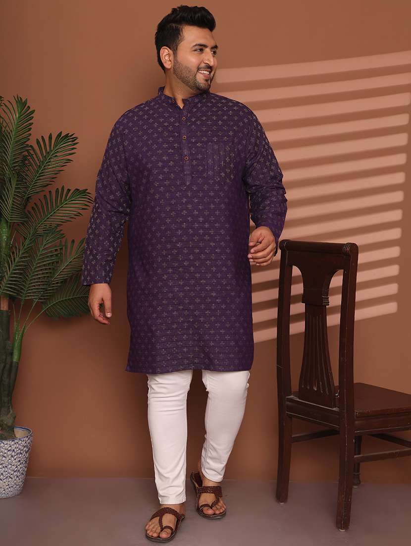 men self design mandarin neck long kurta