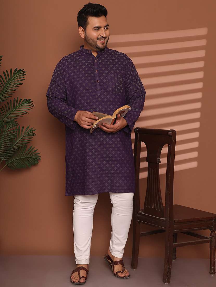 men self design mandarin neck long kurta - 21968160 -  Standard Image - 1