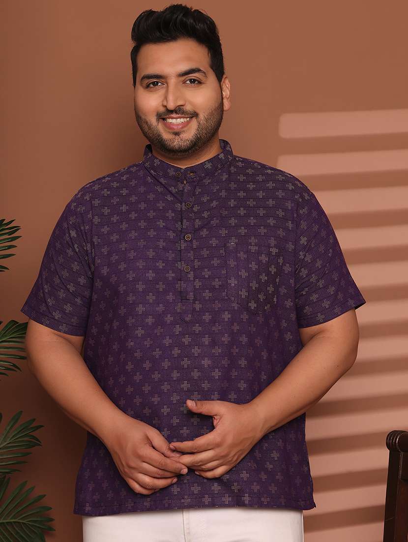men self design mandarin neck short kurta - 21968161 - Zoom Image - 0