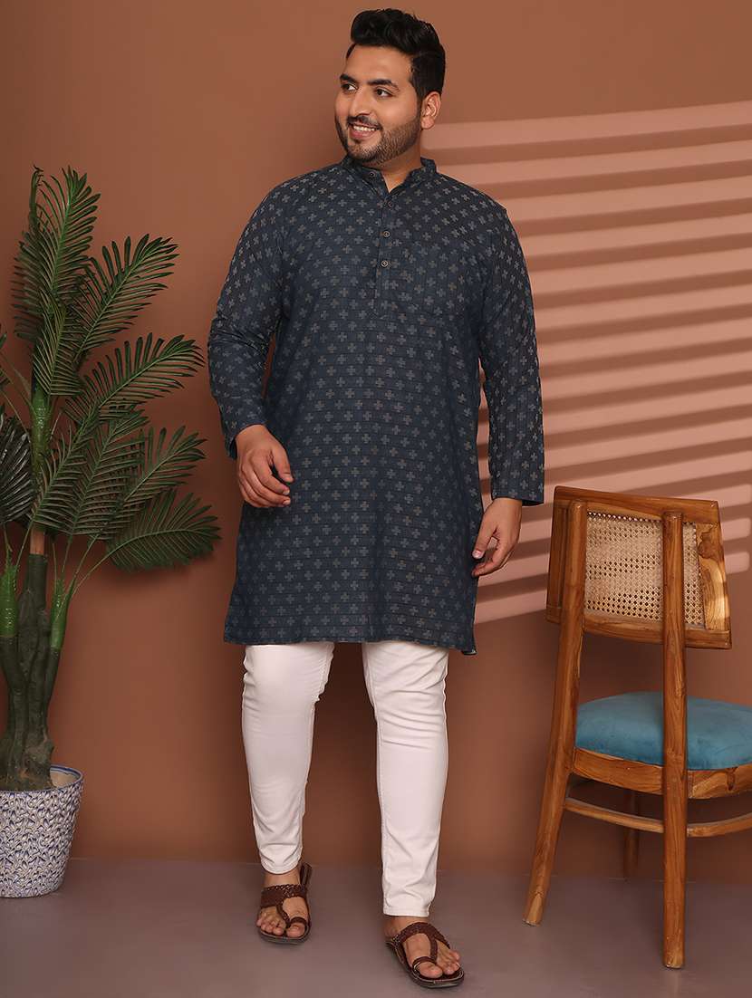 men self design mandarin neck long kurta