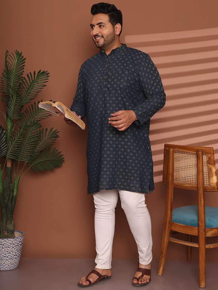 men self design mandarin neck long kurta - 21968162 -  Standard Image - 1