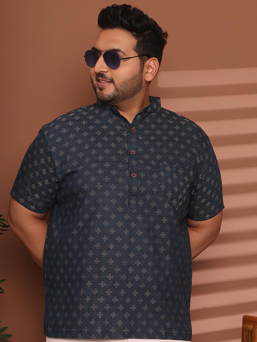 men self design mandarin neck short kurta