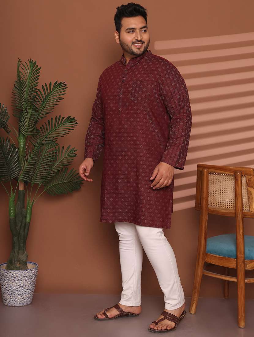 men self design mandarin neck long kurta - 21968164 -  Standard Image - 1