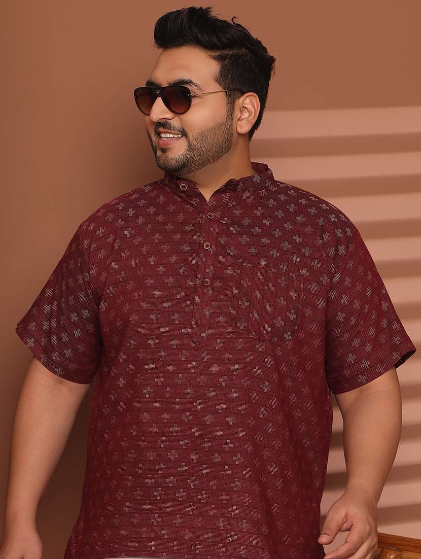 men self design mandarin neck short kurta
