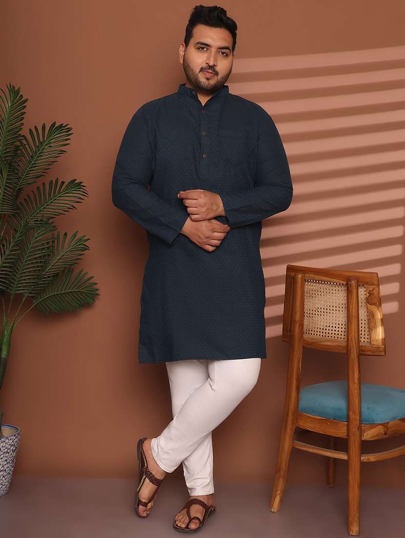 men self design mandarin neck long kurta - 21968174 - Standard Image - 1