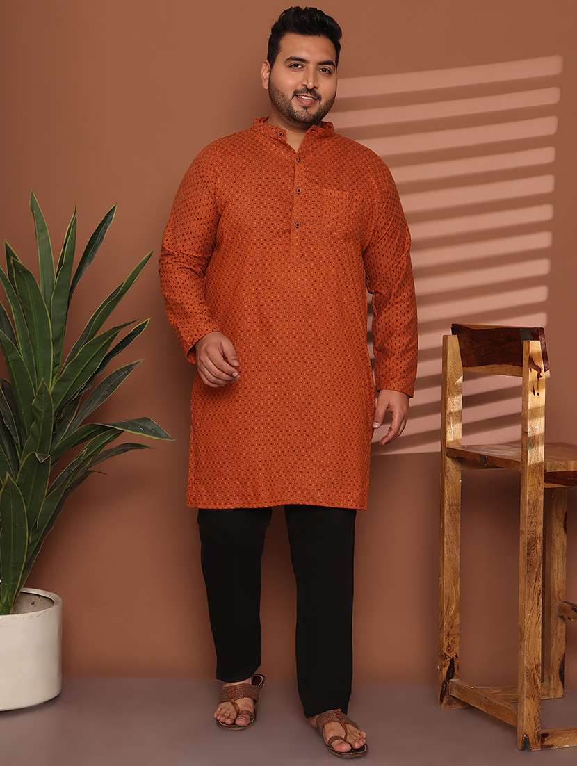men self design mandarin neck long kurta