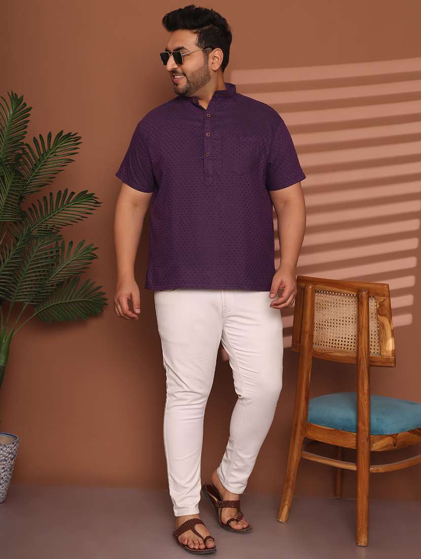 men self design mandarin neck short kurta - 21968185 -  Standard Image - 1