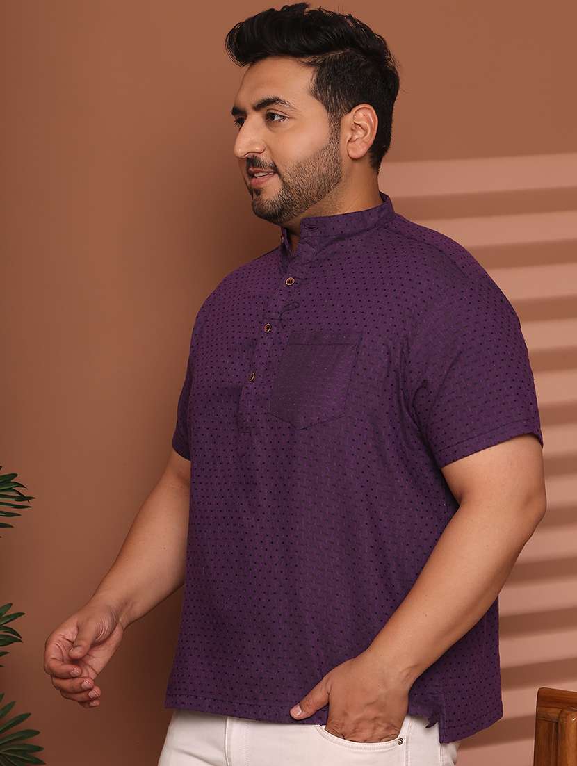 men self design mandarin neck short kurta - 21968185 - Standard Image - 4